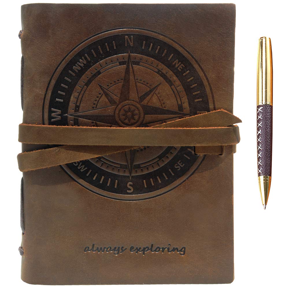 Embossed Leather Journal 8x6 (21x15) A5 Nautical Compass Design - 1