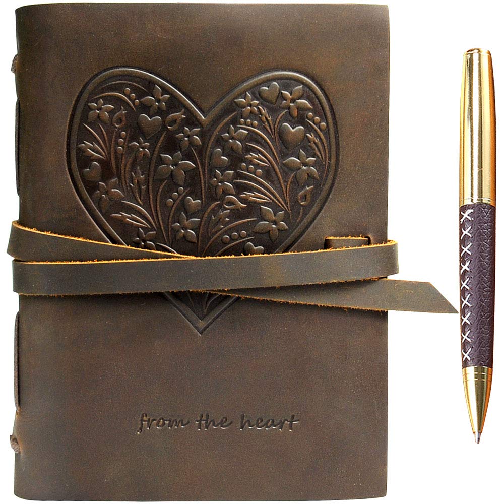 Embossed Leather Journal 7x5 (18x13) Heart of Flowers Design - 1