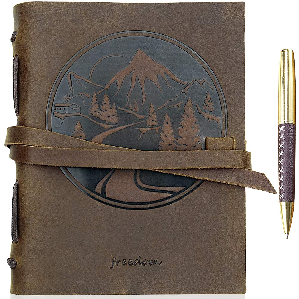 Embossed Leather Journal 8x6 (21x15) A5 Mountain Views Design - 1