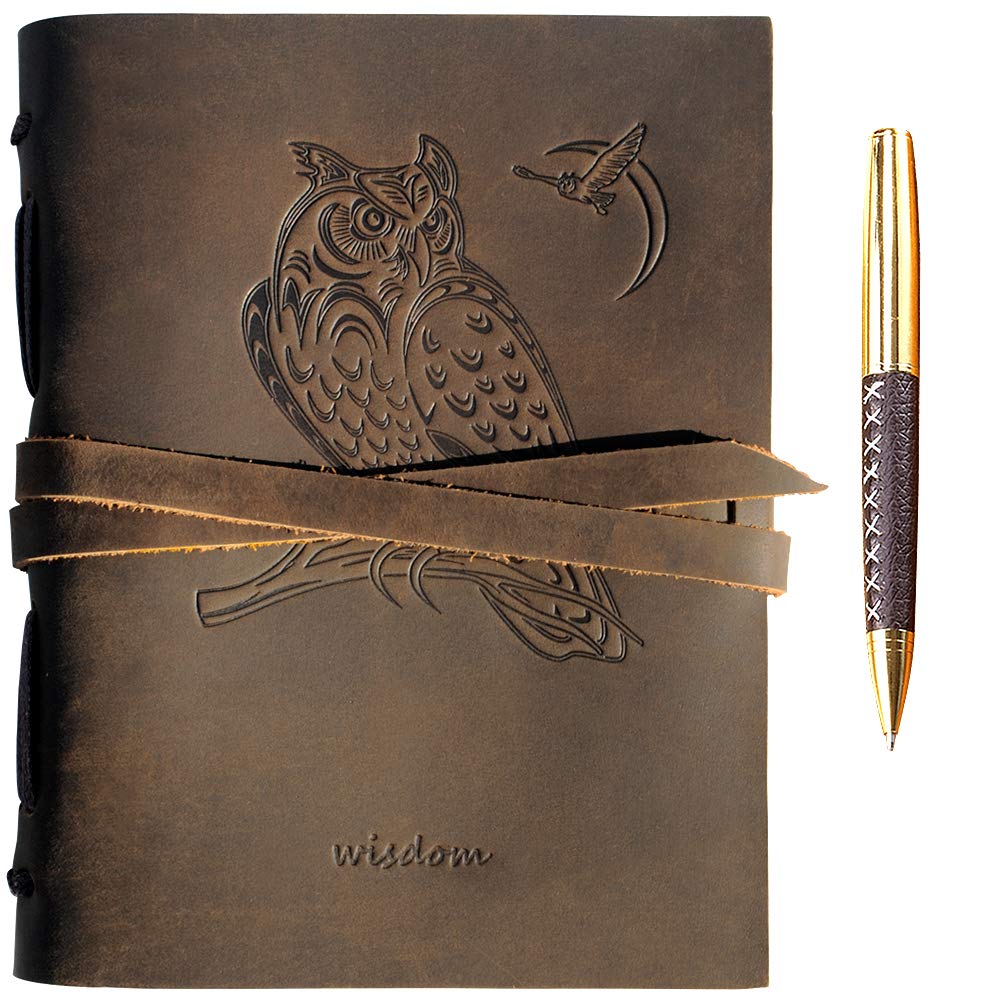 Embossed Leather Journal 8x6 (21x15) A5 Wise Owl Design - 1