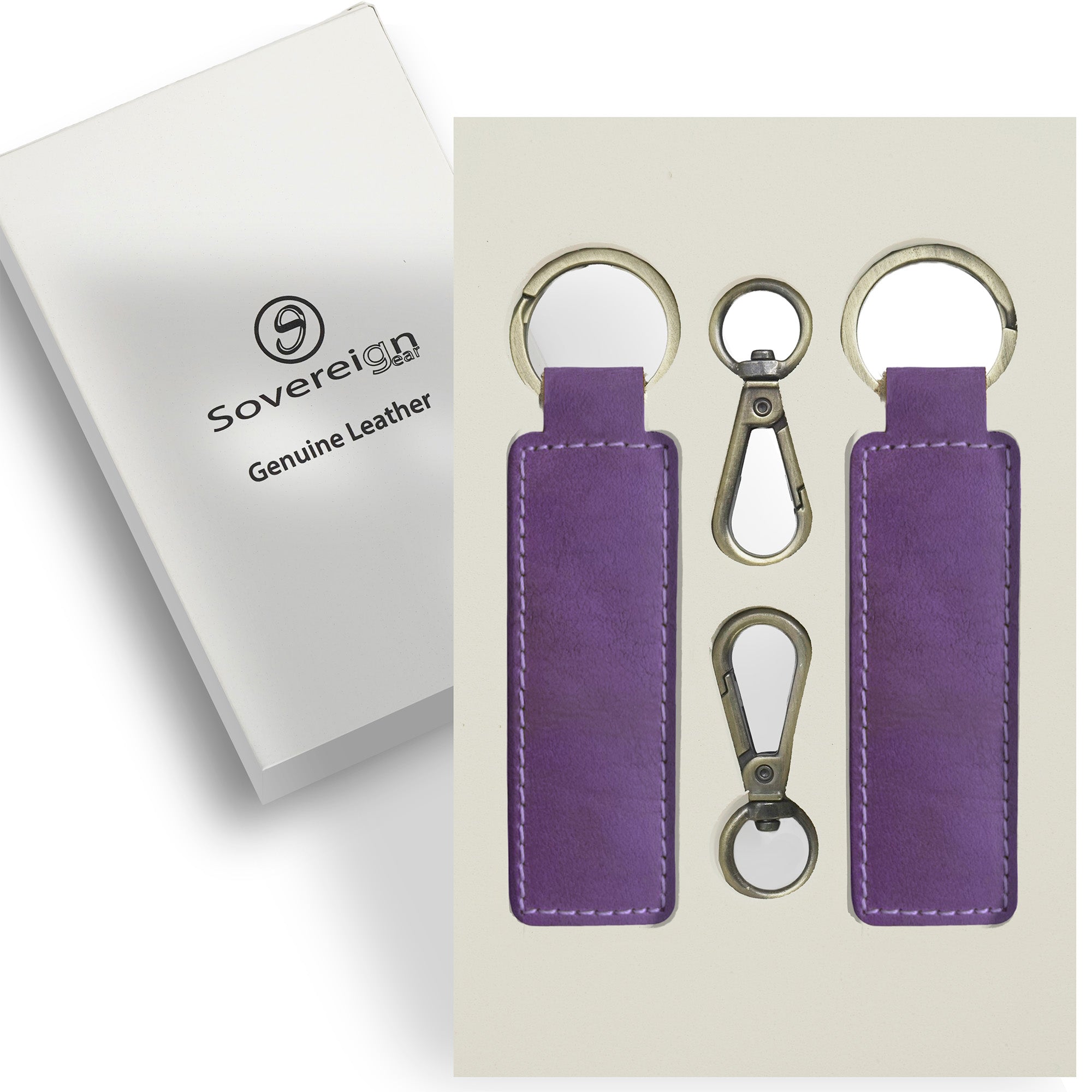 Purple Keyring Sovereign-Gear Handmade Leather Keyring Set - 2 Purple Leather Keyrings ...
