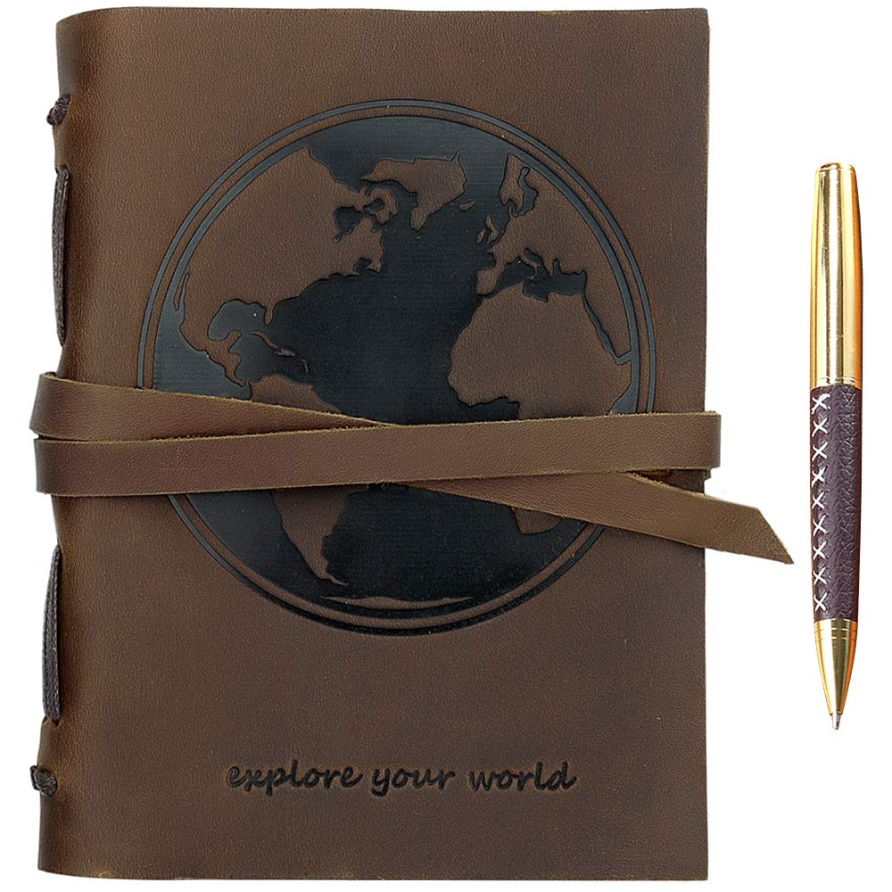 Sovereign-Gear Leather Journal - World Map Embossed Notebook with Pen ...