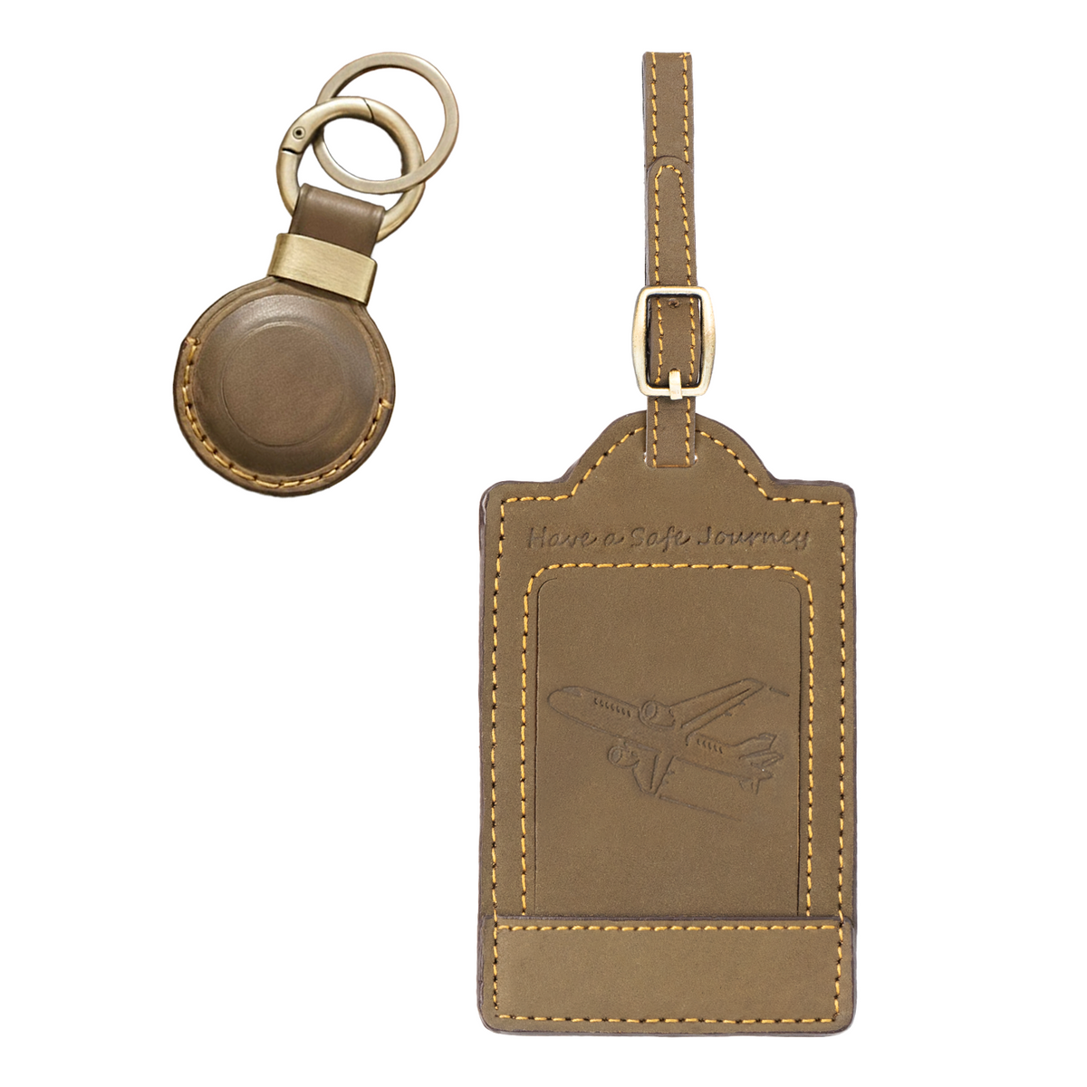 Sovereign-Gear Leather Luggage Tag Set - Plane Embossed Tag with AirTag ...