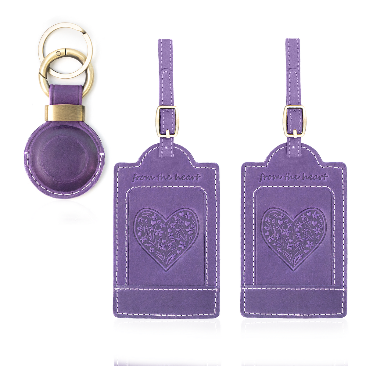 Sovereign-Gear Leather Luggage Tag Set - 2 Purple Heart Embossed Tags ...