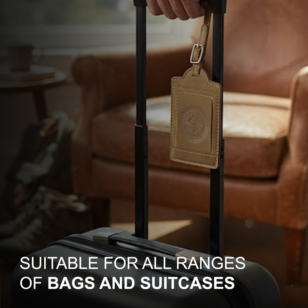 Sovereign-Gear Leather Luggage Tag Set - 2 Compass Embossed Tags - Brown
