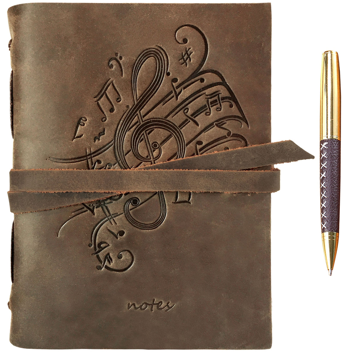 Sovereign-Gear Leather Journal - Music Notes Embossed Notebook with Pen ...