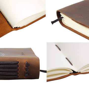 Leather Journal for Women and Men + Pen Holder | 8 x 6 | Lined or Plain Non-Bleed Paper | Sketchbook & Writing Travel Notebook | Handmade Genuine