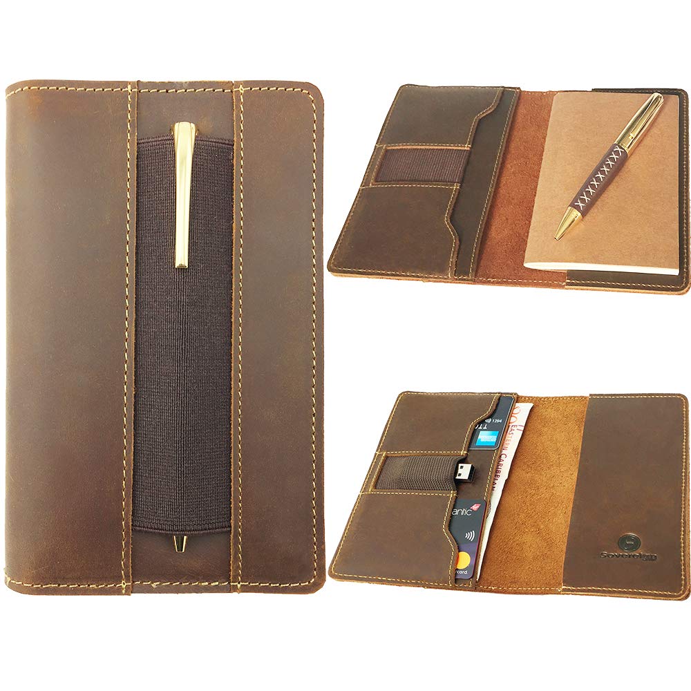 Handmade Personalized Leather Journal Cover with Elastic Pencil Holder