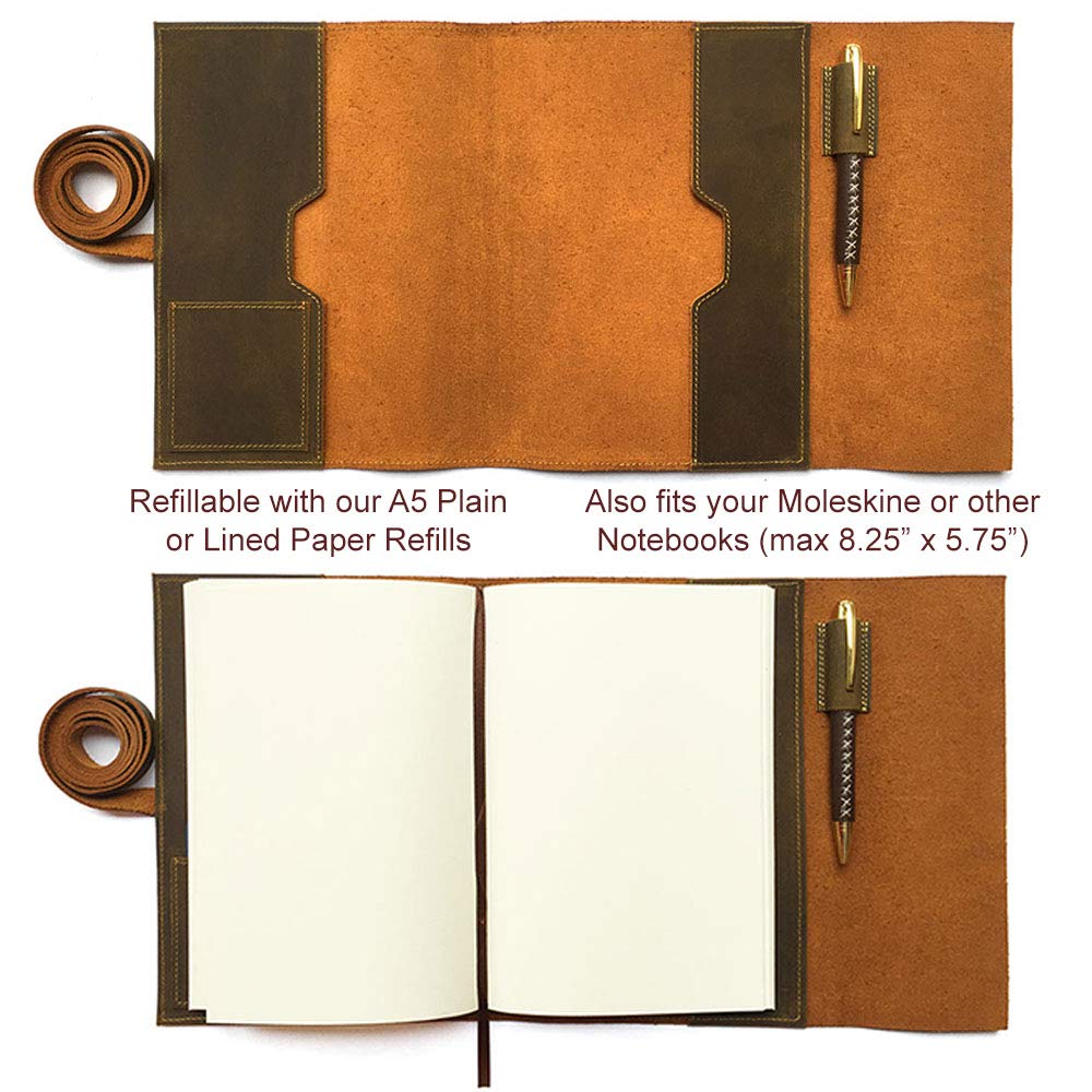 Refillable Leather Journal 9x7 (23x18) A5 Antique Brown  - 5