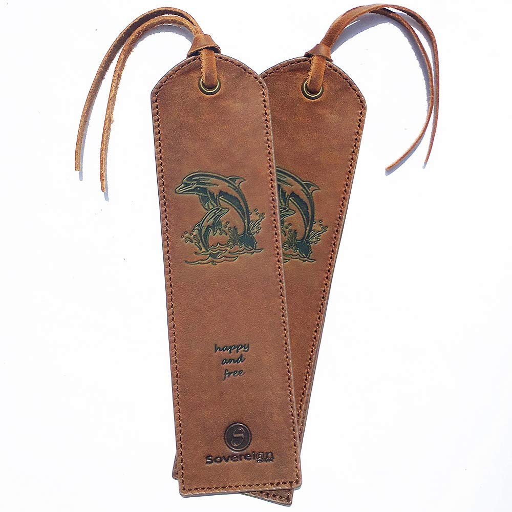 Leder Lesezeichen 7x2 (18x5) Springende Delfine Design - 7