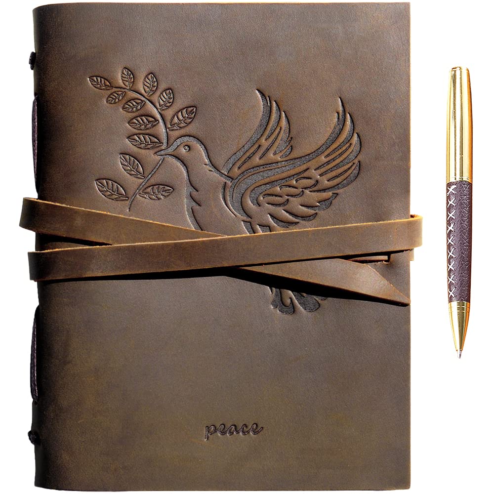 Embossed Leather Journal 8x6 (21x15) A5 Dove of Peace Design - 1