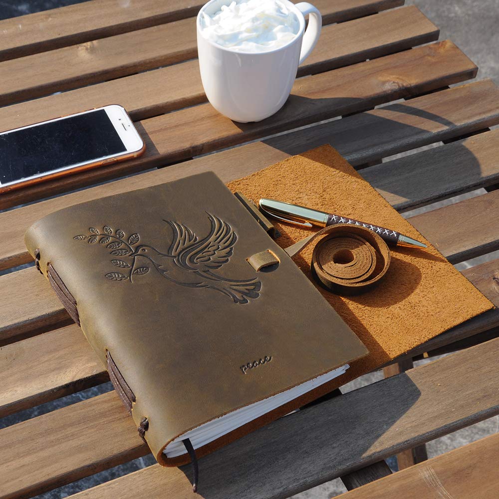Embossed Leather Journal 8x6 (21x15) A5 Dove of Peace Design - 23
