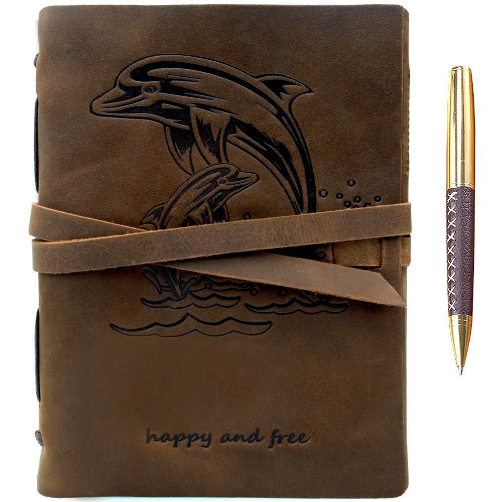 Sovereign-Gear Leather Journal - Dolphin Embossed Notebook with Pen ...