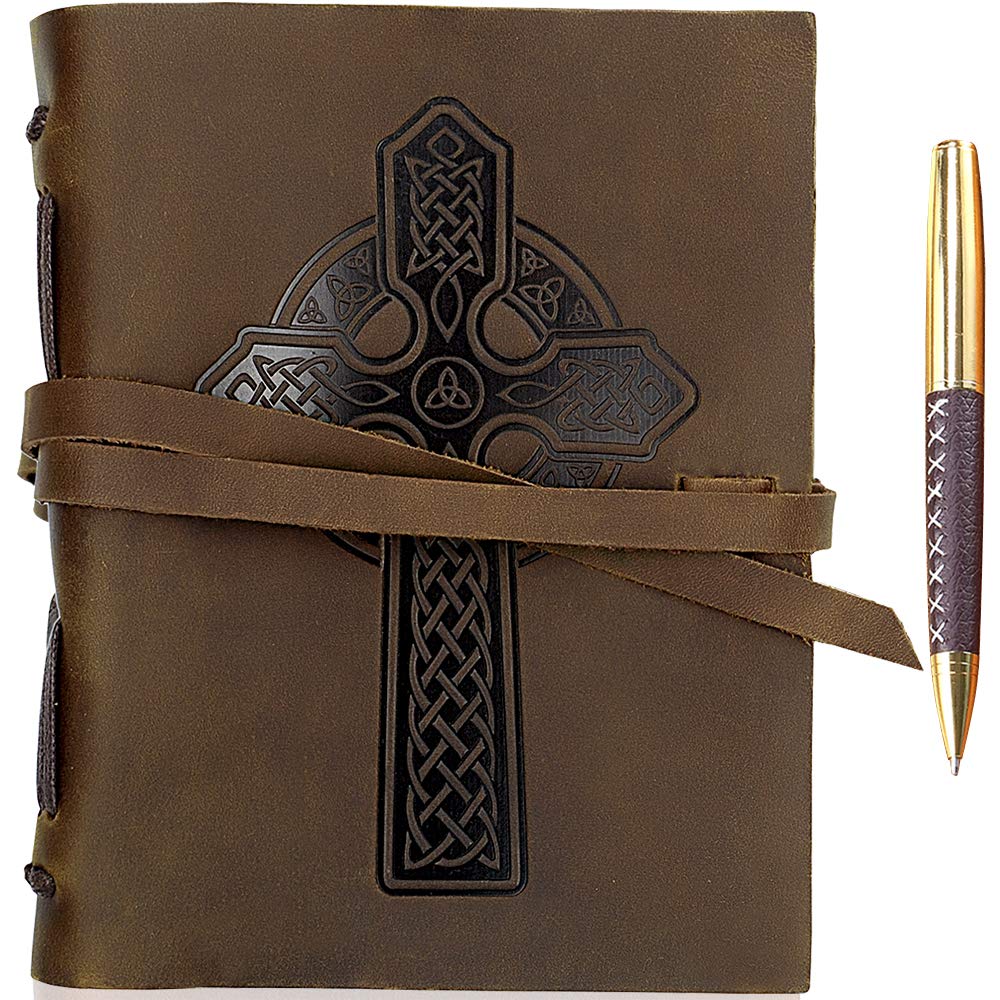Embossed Leather Journal 8x6 (21x15) A5 Celtic Cross Design - 1