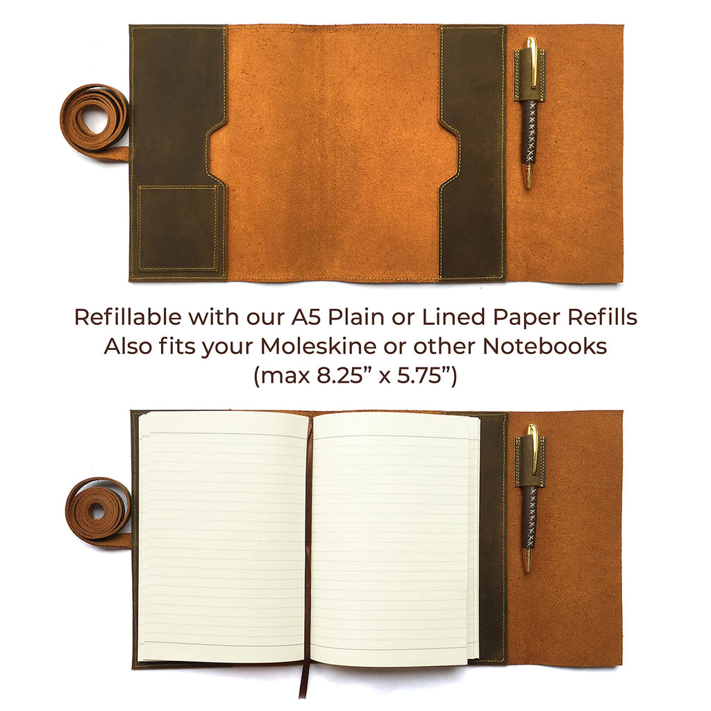Nachfüllbares Tagebuch aus Leder 9x7 (17x23) Blanko Design - 8