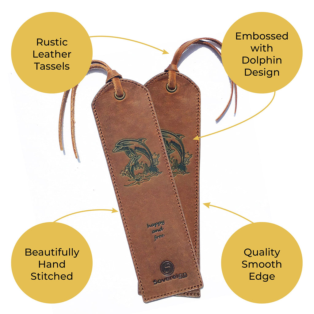 Leder Lesezeichen 7x2 (18x5) Springende Delfine Design - 2