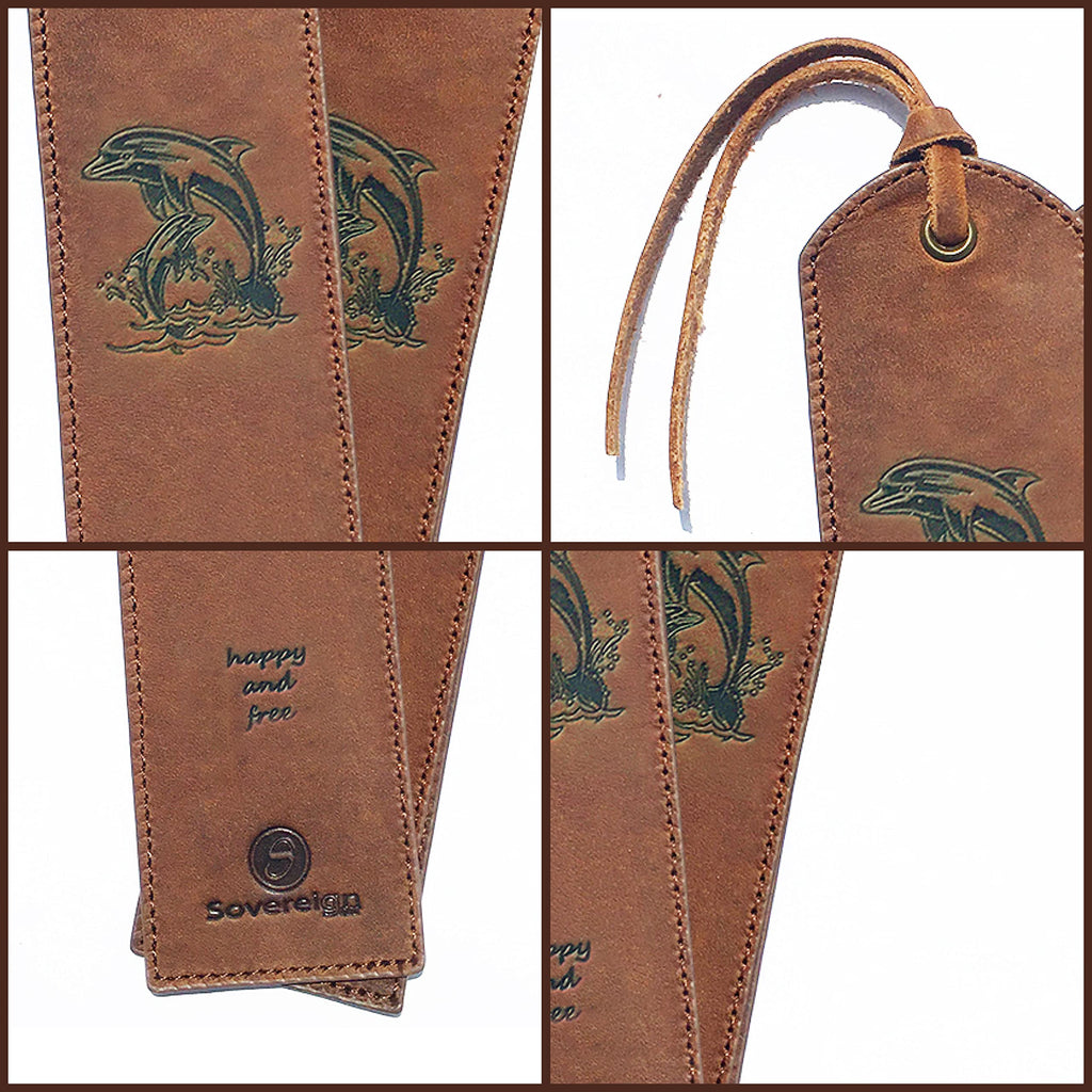 Leder Lesezeichen 7x2 (18x5) Springende Delfine Design - 4